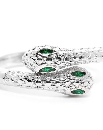 Silver Plated CZ Adjustable Snake Ring