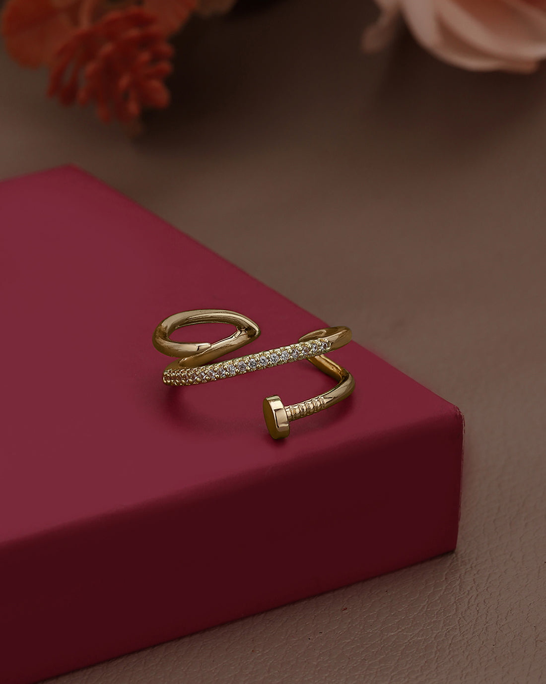 Gold Plated CZ Criss Cross Open Adjustable Ring