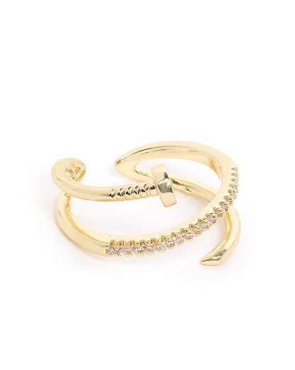 Gold Plated CZ Criss Cross Open Adjustable Ring