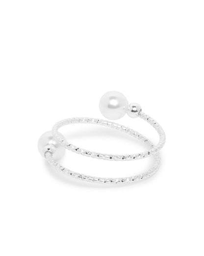 Silver Plated Double Band Pearl Adjustable Ring