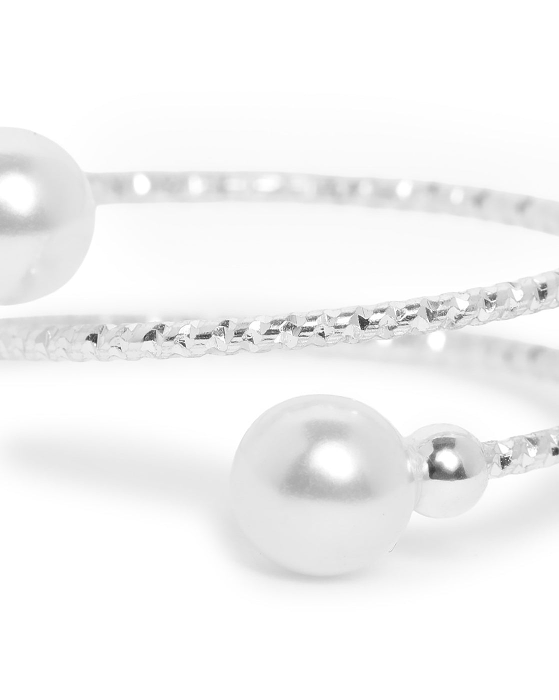 Silver Plated Double Band Pearl Adjustable Ring