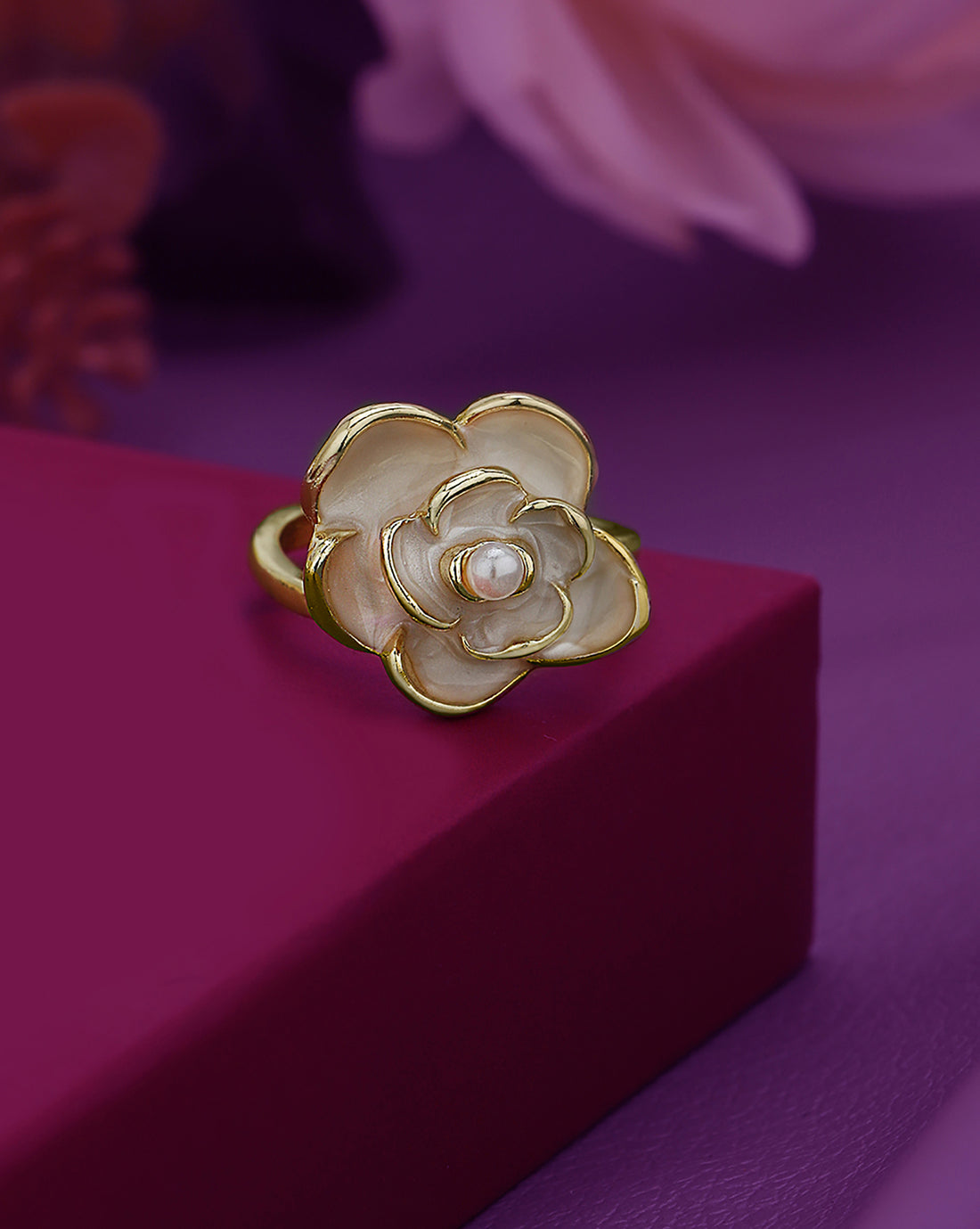 Gold Plated Pearl Floral Vintage Adjustable Ring