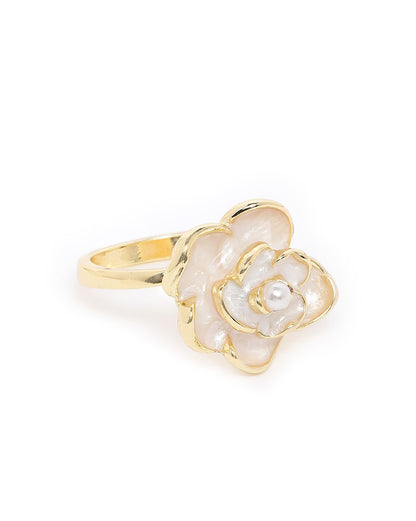 Gold Plated Pearl Floral Vintage Adjustable Ring