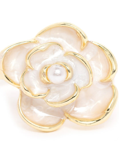 Gold Plated Pearl Floral Vintage Adjustable Ring