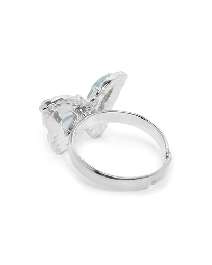 Silver Plated Glass Bead Butterfly Adjustable Ring