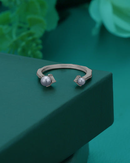 Silver Plated Pearl Adjustable Band Ring