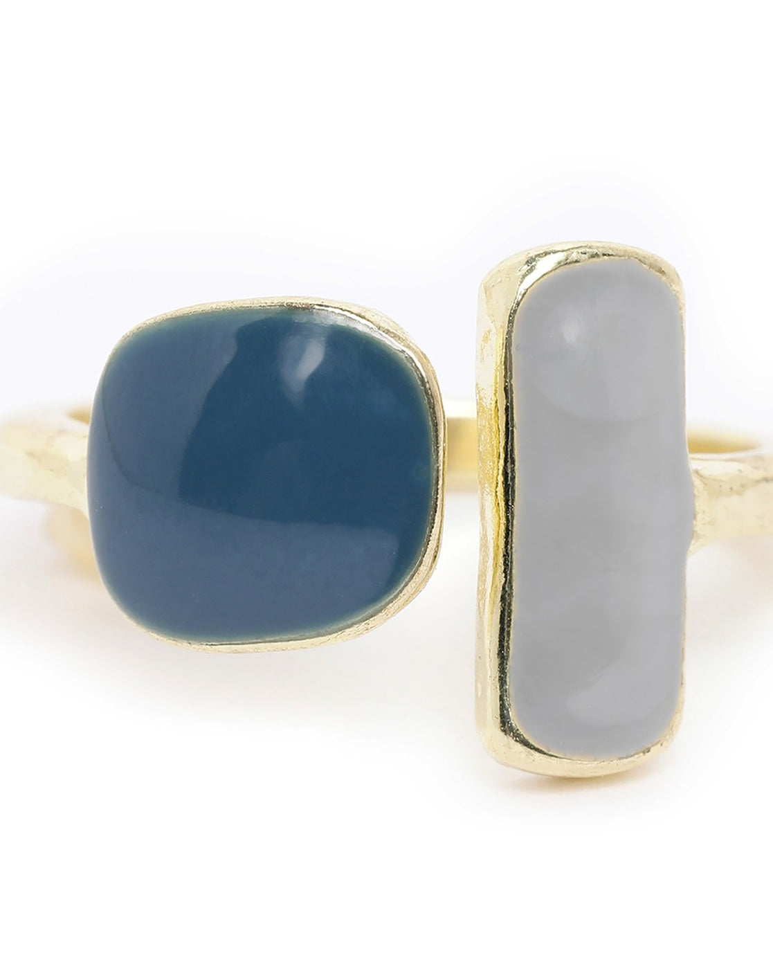 Gold Plated White and Blue Fancy Bead Adjustable Ring