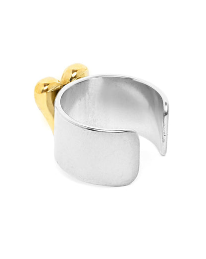 Silver and Gold Plated Heart Cuff Adjustable Ring