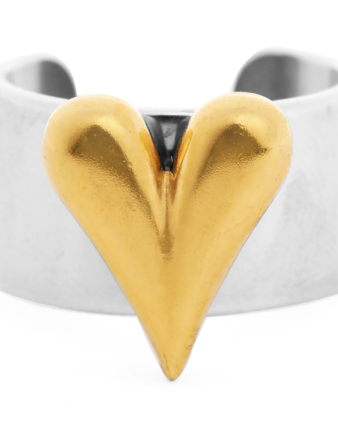 Silver and Gold Plated Heart Cuff Adjustable Ring