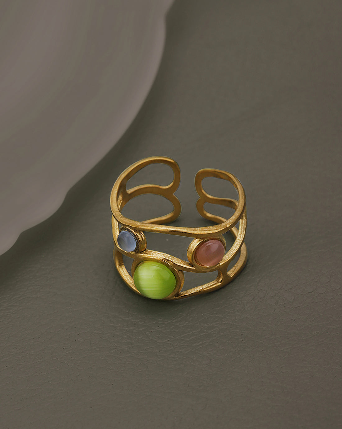 Gold Plated Colourful Stone Fancy Adjustable Ring