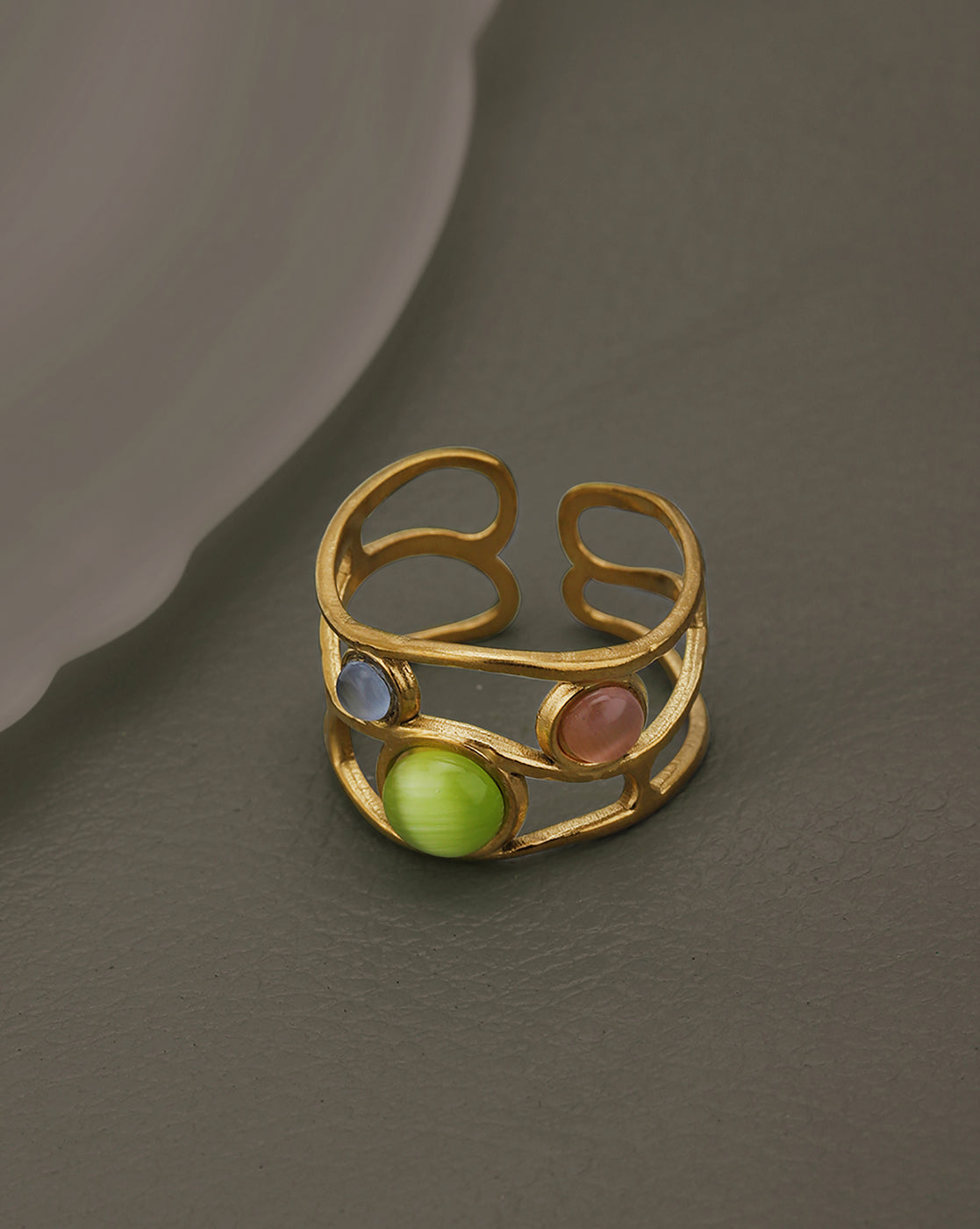 Gold Plated Colourful Stone Fancy Adjustable Ring