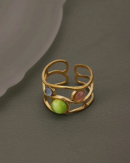 Gold Plated Colourful Stone Fancy Adjustable Ring