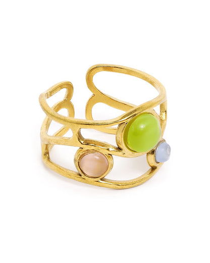 Gold Plated Colourful Stone Fancy Adjustable Ring