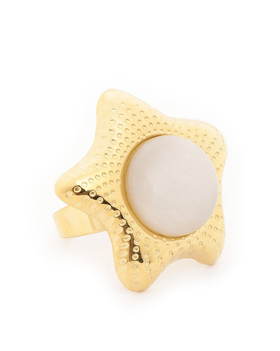 Gold Plated White Pearl Star Bold Adjustable Ring