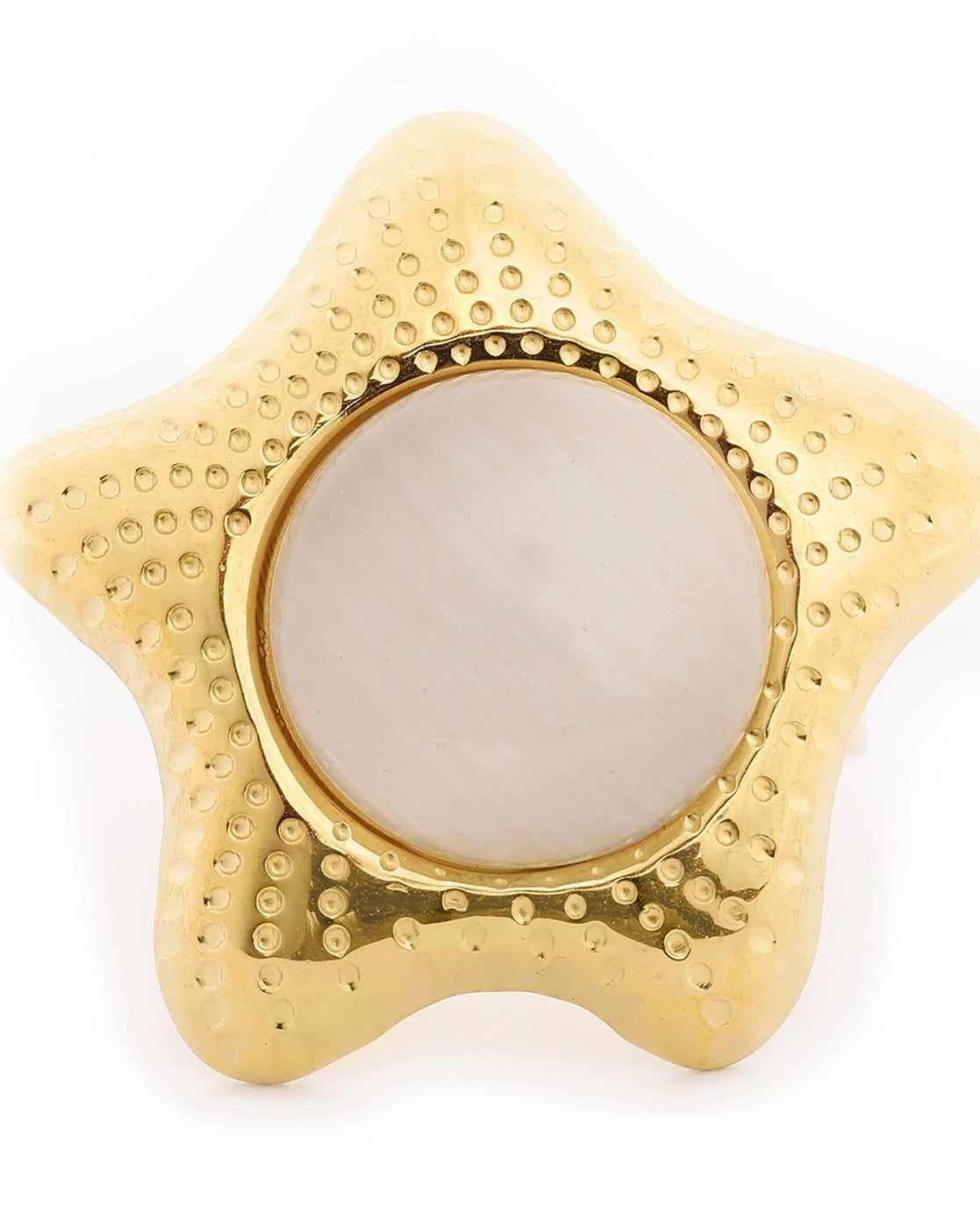 Gold Plated White Pearl Star Bold Adjustable Ring