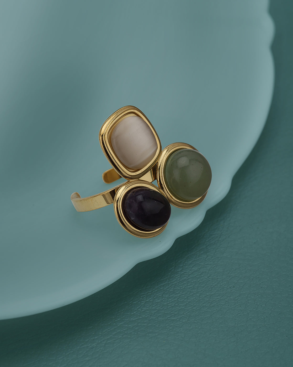 Gold Plated Colourful Stone Fancy Adjustable Ring