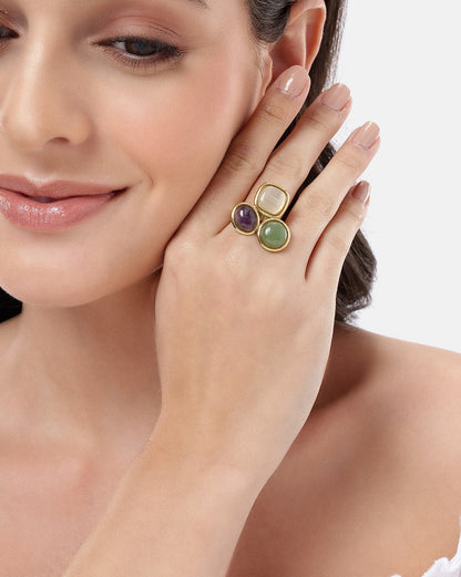 Gold Plated Colourful Stone Fancy Adjustable Ring