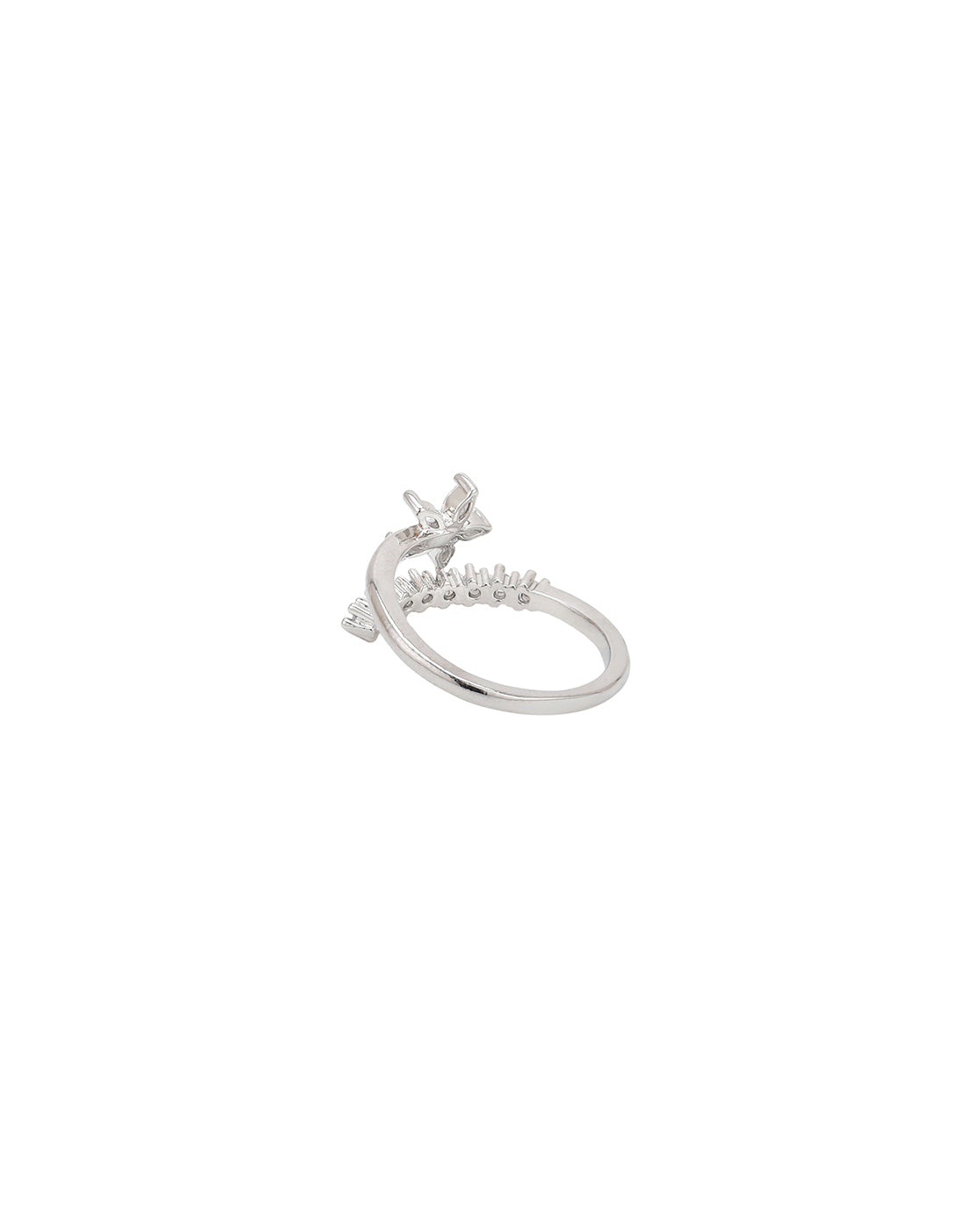 Silver Plated CZ Floral Adustable Ring