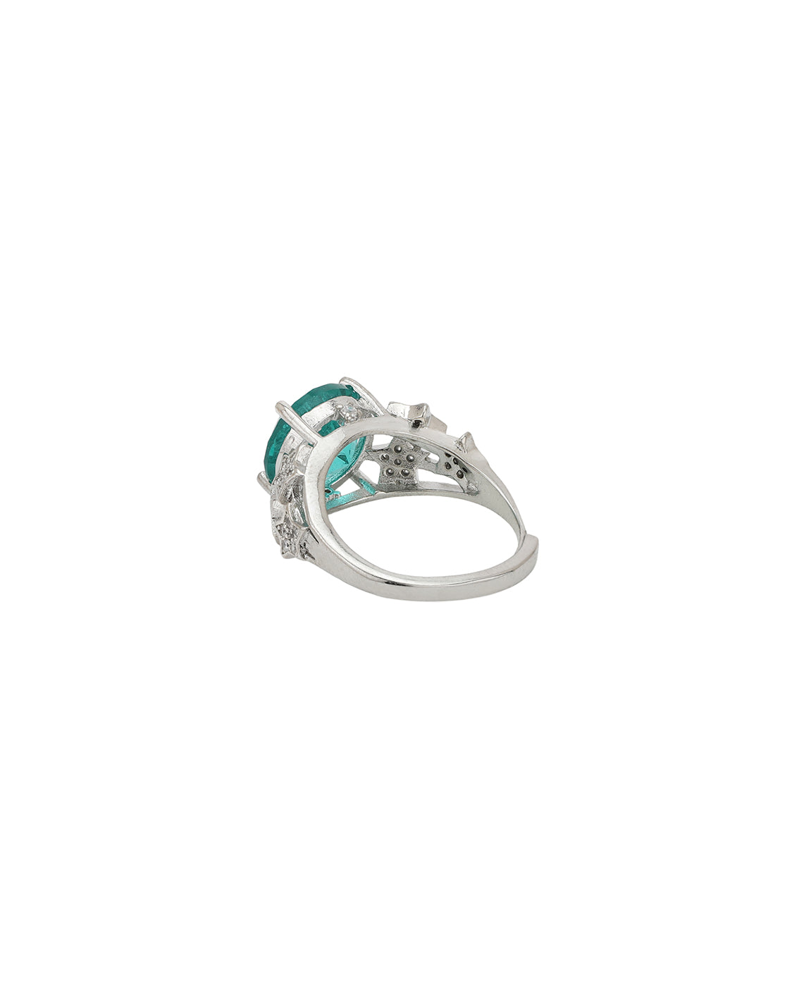 Silver Plated CZ Green Solitaire Adjustable Ring
