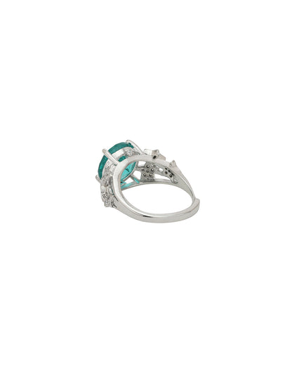 Silver Plated CZ Green Solitaire Adjustable Ring