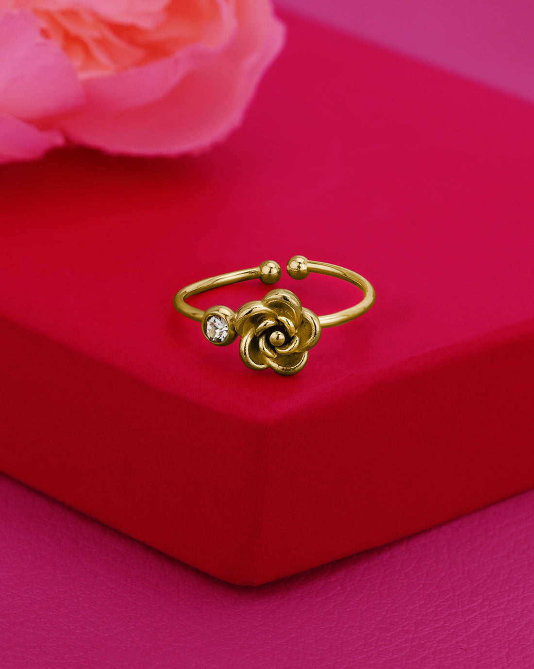 Gold Plated CZ Floral Adustable Ring