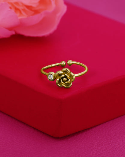 Gold Plated CZ Floral Adustable Ring
