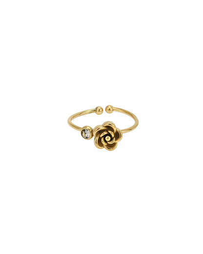 Gold Plated CZ Floral Adustable Ring