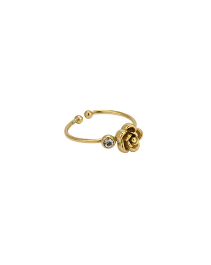 Gold Plated CZ Floral Adustable Ring