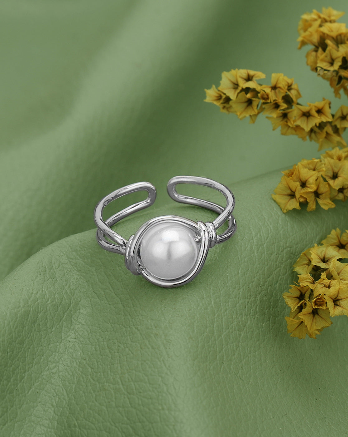 Silver Plated White Pearl Adjustable Ring