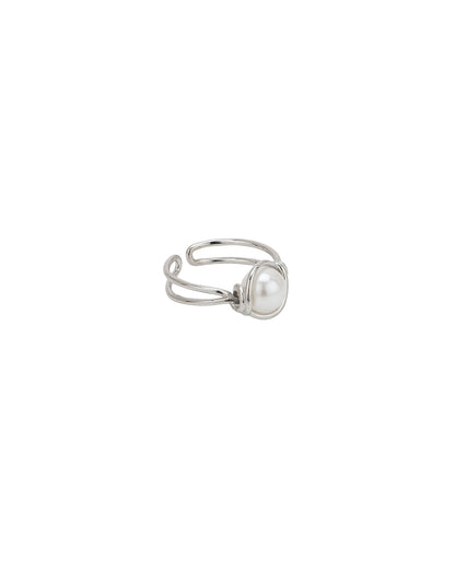 Silver Plated White Pearl Adjustable Ring