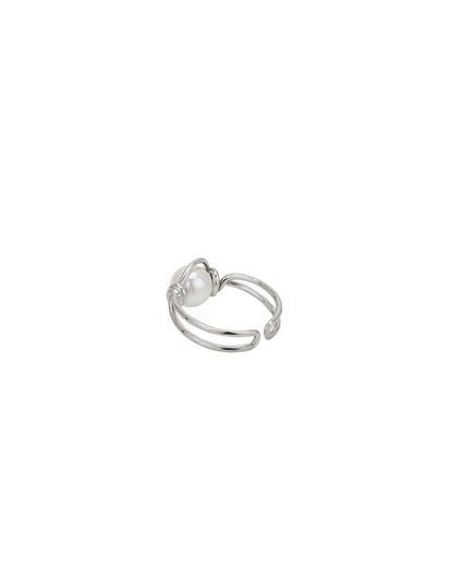 Silver Plated White Pearl Adjustable Ring