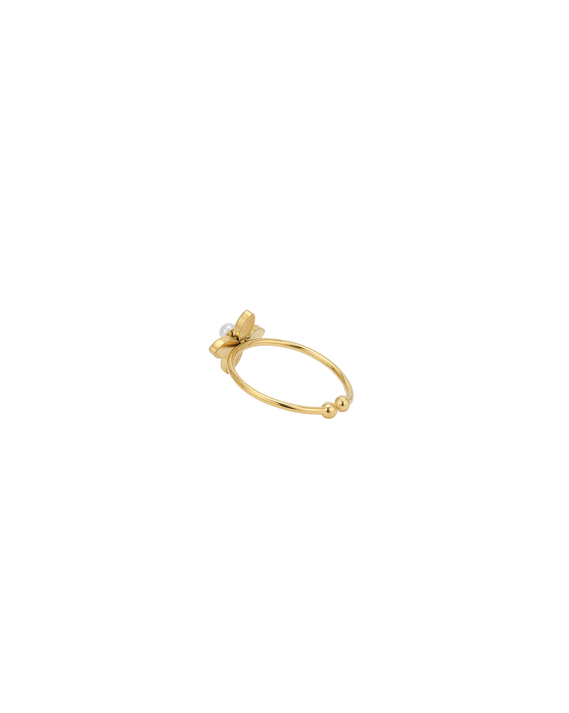 Gold Plated CZ White Pearl Floral Adjustable Ring