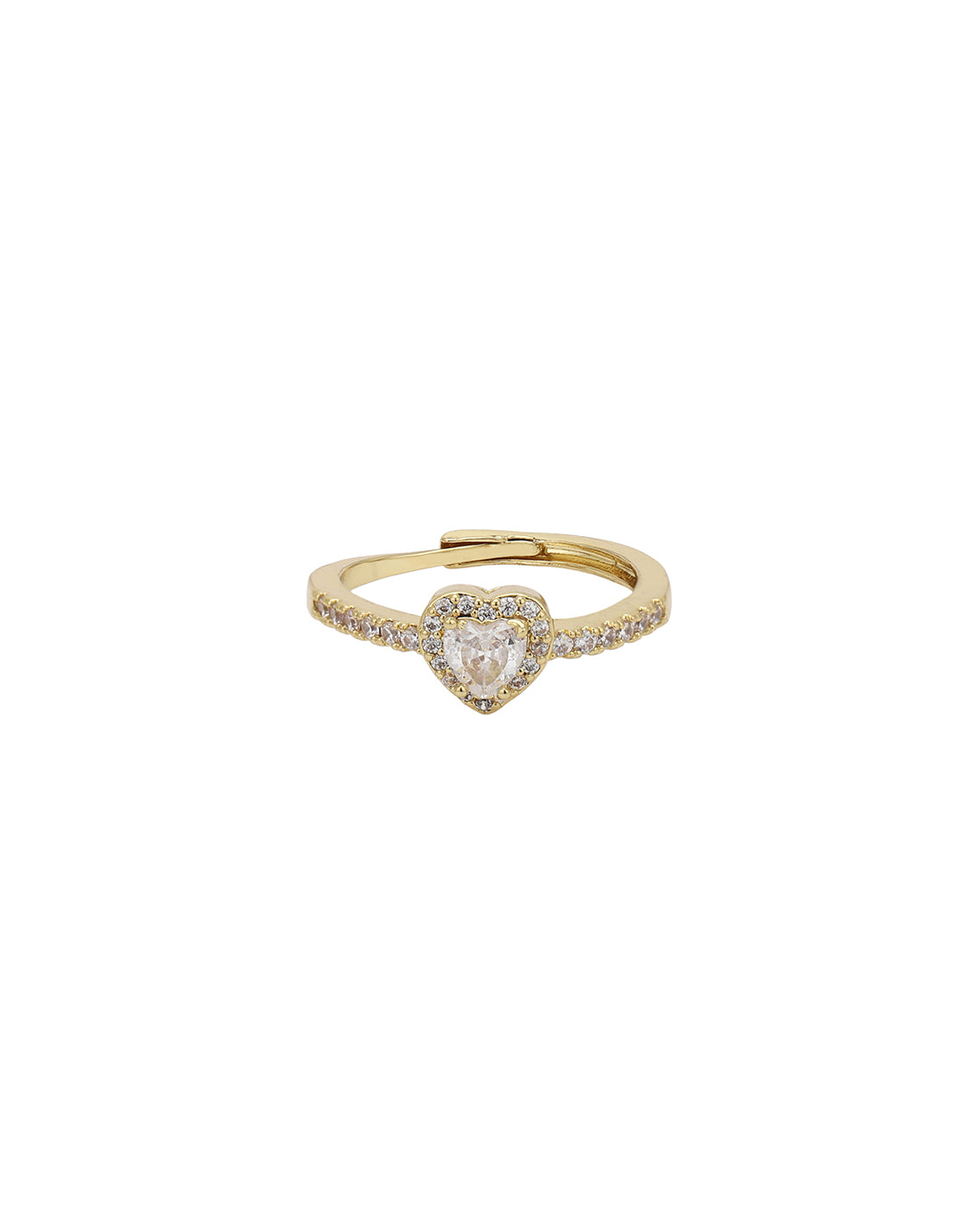Gold Plated CZ Heart Solitaire Adjustable Ring