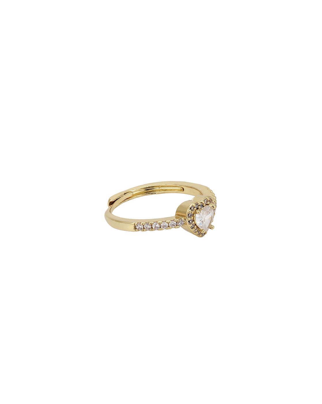 Gold Plated CZ Heart Solitaire Adjustable Ring