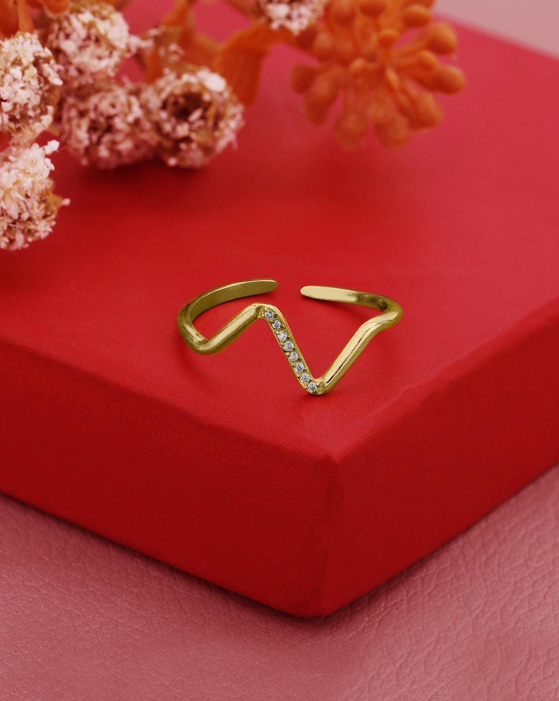 Gold Plated CZ Lifeline Adjustable Ring