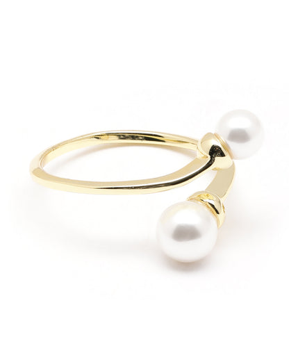 Gold Plated CZ Pearl Adjustable Classic Ring