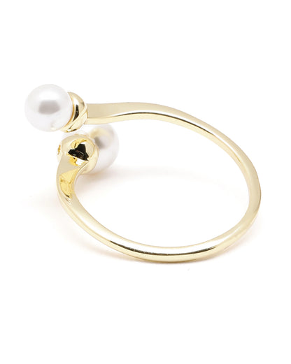 Gold Plated CZ Pearl Adjustable Classic Ring