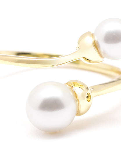 Gold Plated CZ Pearl Adjustable Classic Ring