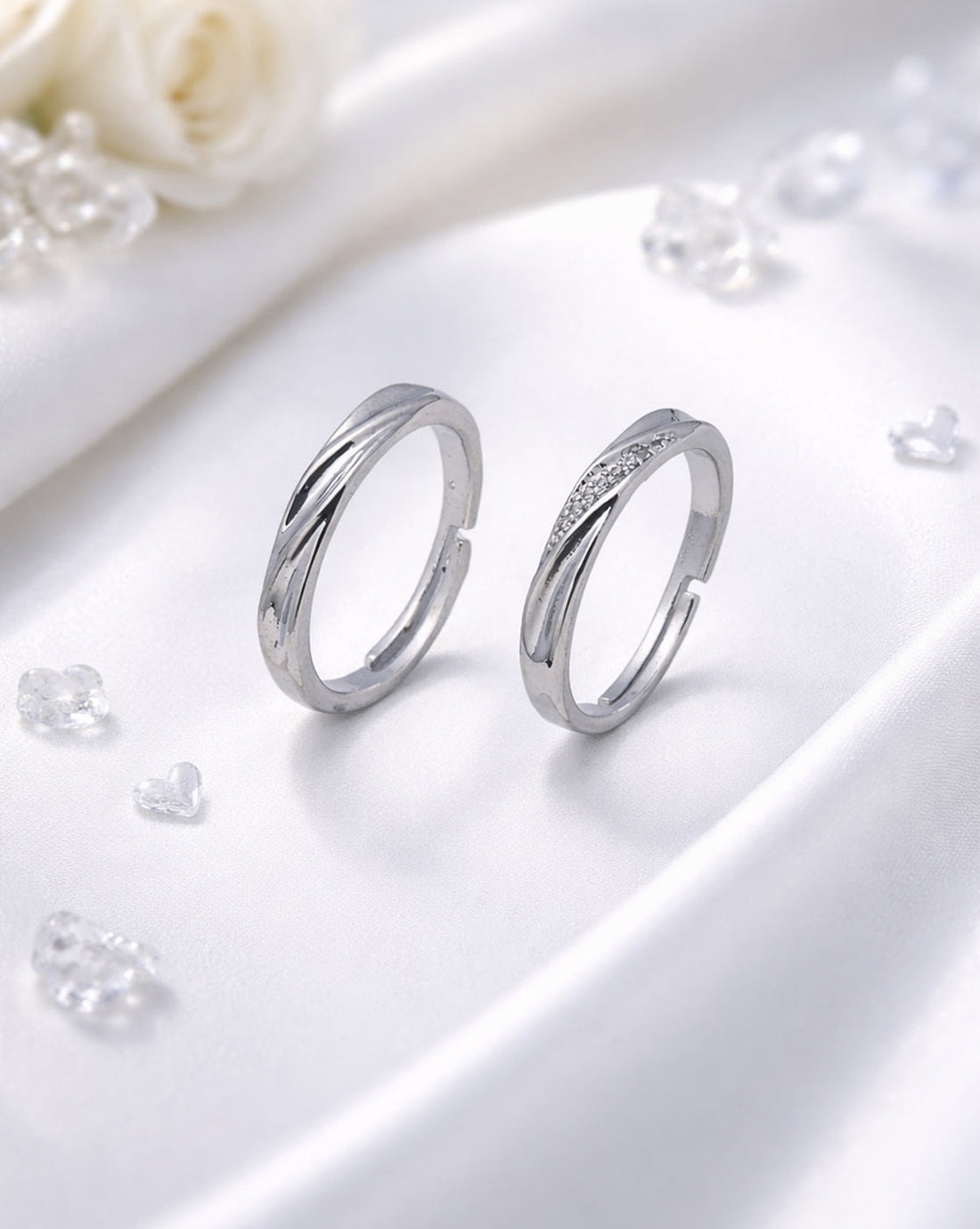 Silver Plated CZ Couple Ring Set