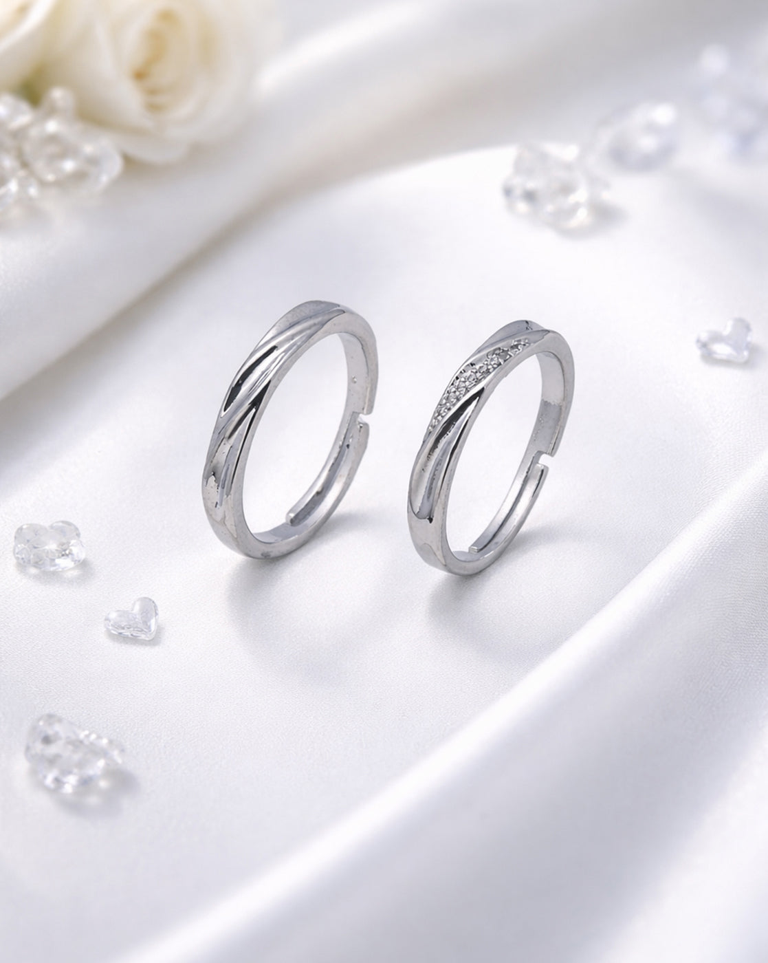 Silver Plated CZ Couple Ring Set