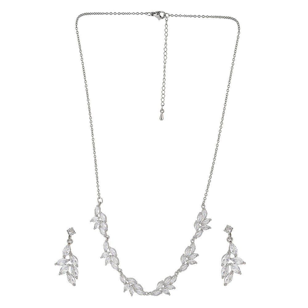 Carlton London Silver-Toned Rhodium-Plated Handcrafted Cz-Studded Jewellery Set Fjs3195
