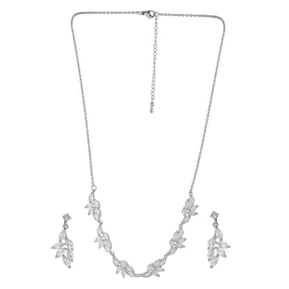 Carlton London Silver-Toned Rhodium-Plated Handcrafted Cz-Studded Jewellery Set Fjs3195