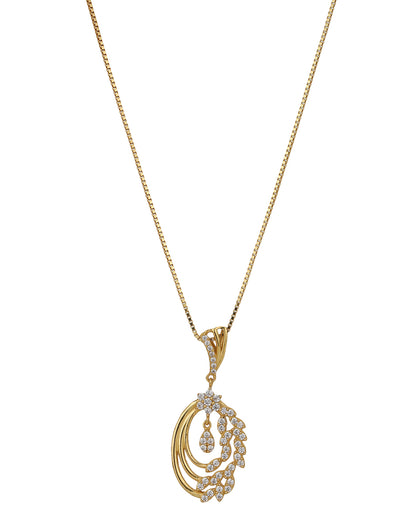 Carlton London Gold Plated With Zirconia Oval Pendant And Chain With Earring Set