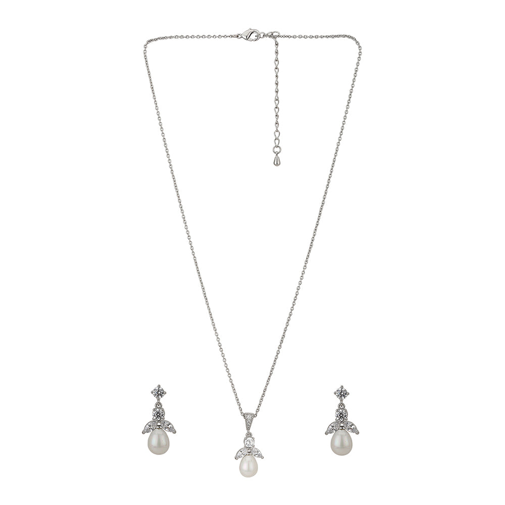 Carlton London White & Silver-Toned Rhodium-Plating Jewellery Set Fjs3330