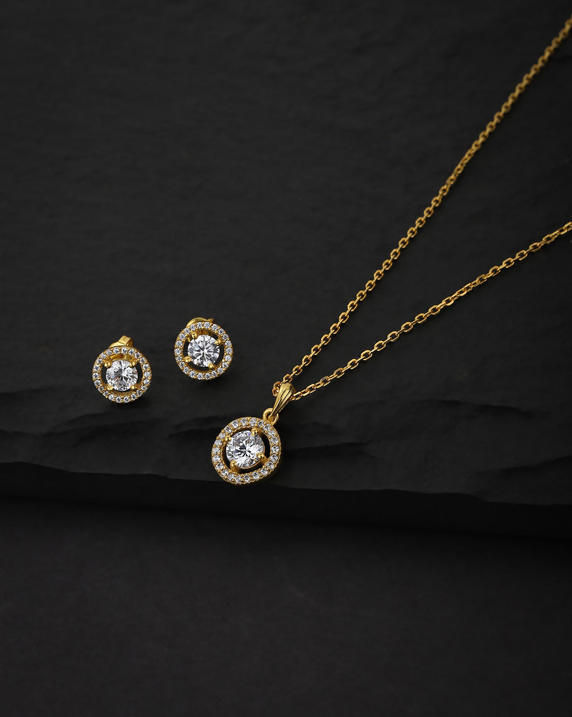 18kt Gold Plated with CZ Necklace and Earring Set