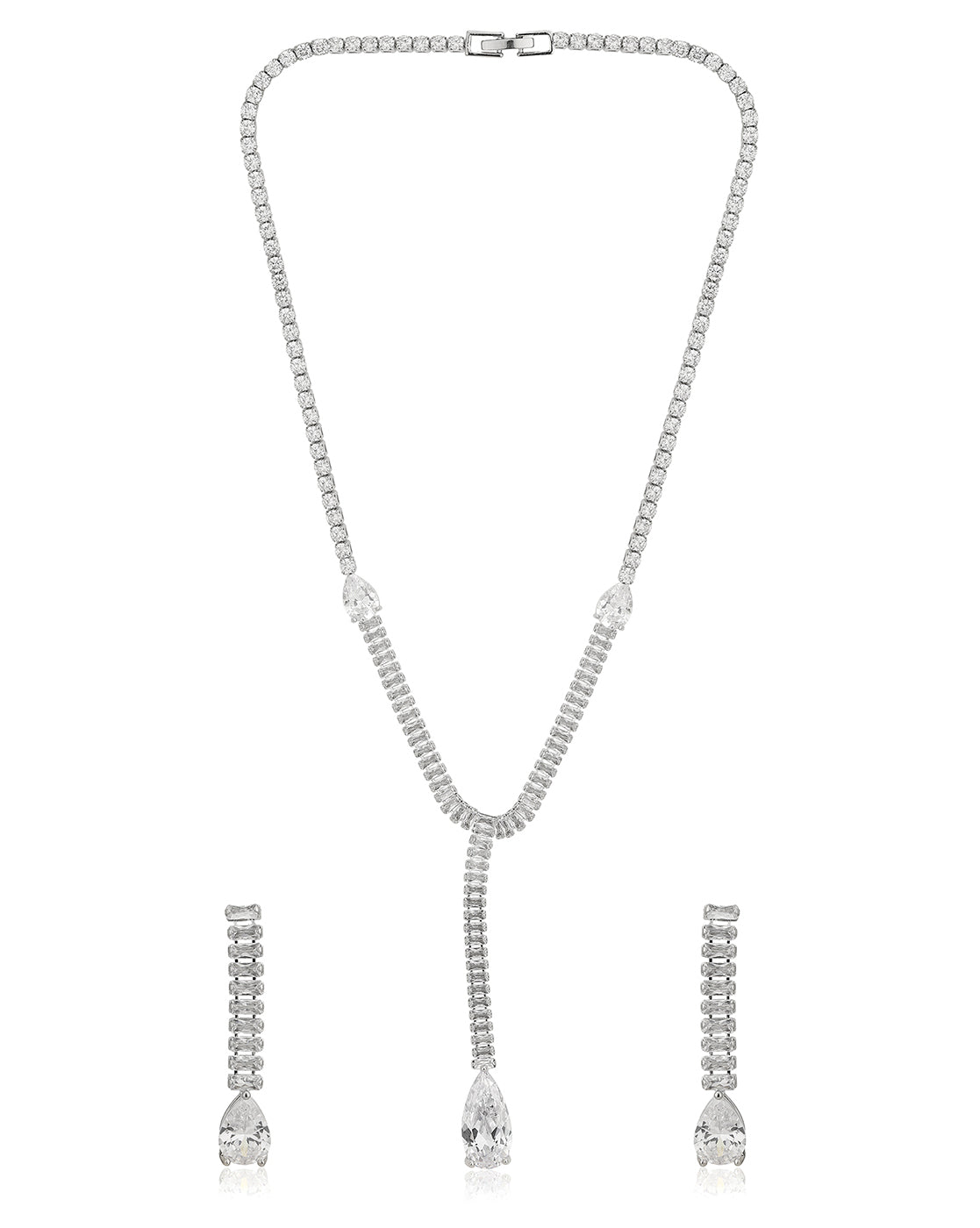 Premium Rhodium Plated And Cz Stylish Necklace And Earring Set For Women