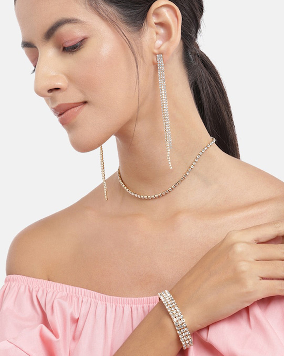 Gold Plated With Cz Jewellery Set For Women
