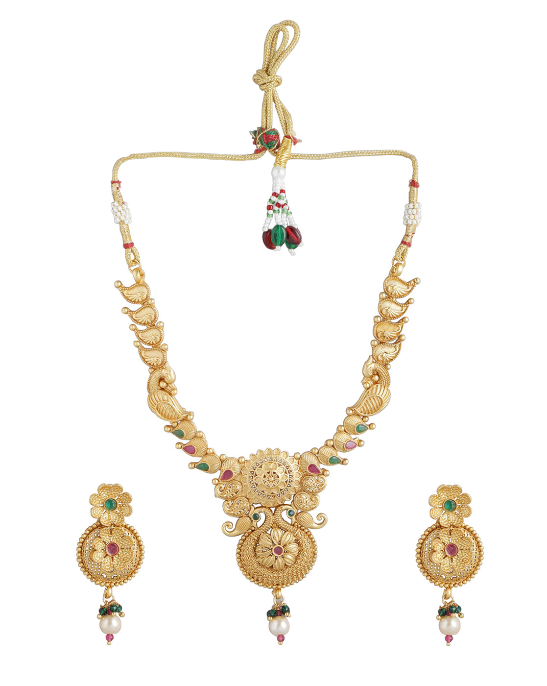 Gold Plated Kundan Bridal Necklace With Earring Set For Women