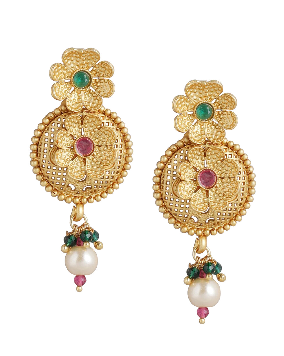 Gold Plated Kundan Bridal Necklace With Earring Set For Women