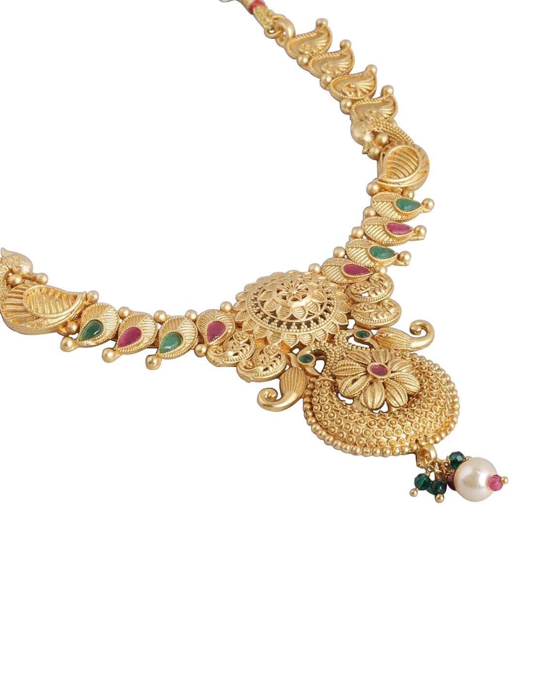 Gold Plated Kundan Bridal Necklace With Earring Set For Women